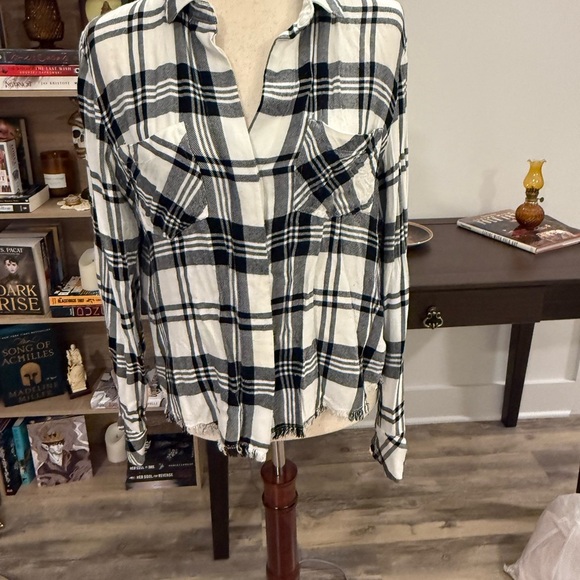 Cloth & Stone / Anthropologie | Black and White Plaid Flannel Jacket XS - Picture 2 of 5
